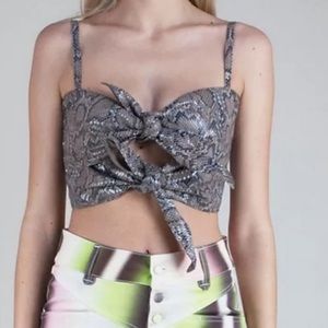 (A56) House of Sunny Cristina‎ Crop Top in Faux Snakeskin, Size 8, NWT